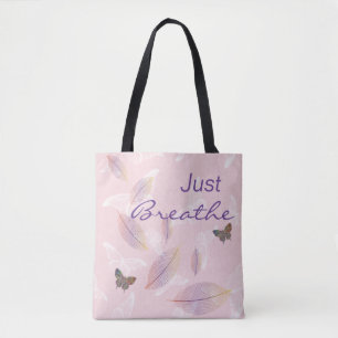 Tote Bag Respire simplement les papillons Feuille rose