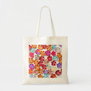 Tote Bag Ressort tissu cousu artisanal Fleurs Multicolor