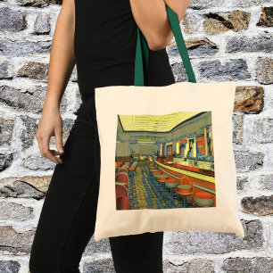 Tote Bag Restaurant Vintage, Intérieur de Diner Rétro au Bo
