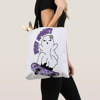 Tote Bag "Restez Éffrayant" Fantôme sur un skateboard - Coo