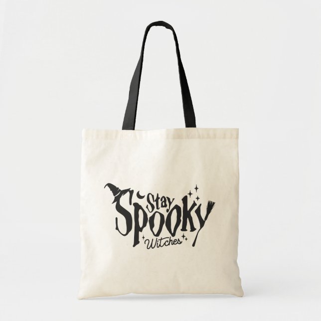 Tote Bag Restez Éffrayant sorcière Halloween drôle (Devant)
