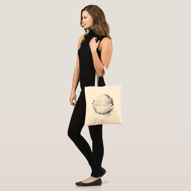 Tote Bag Restez enfant de lune sauvage, lune fleurie (Devant (modèle))
