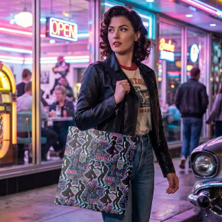 Tote Bag Resto rétro néon Rock 'n' Roll des années 50