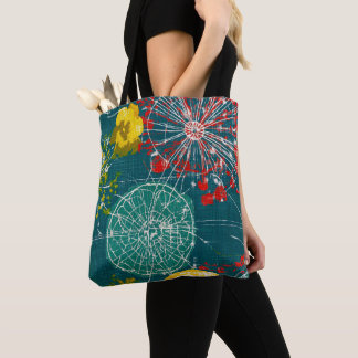 Tote Bag Résumé Abstrait Sarcelle & Rouge