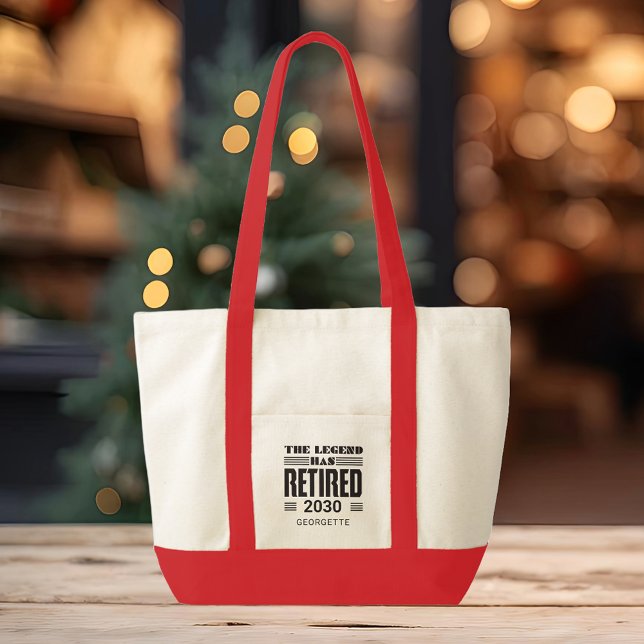 Tote Bag Retraite personnalisée La Légende A Retraité (The Legend Retired Red Handles Tote Bag)