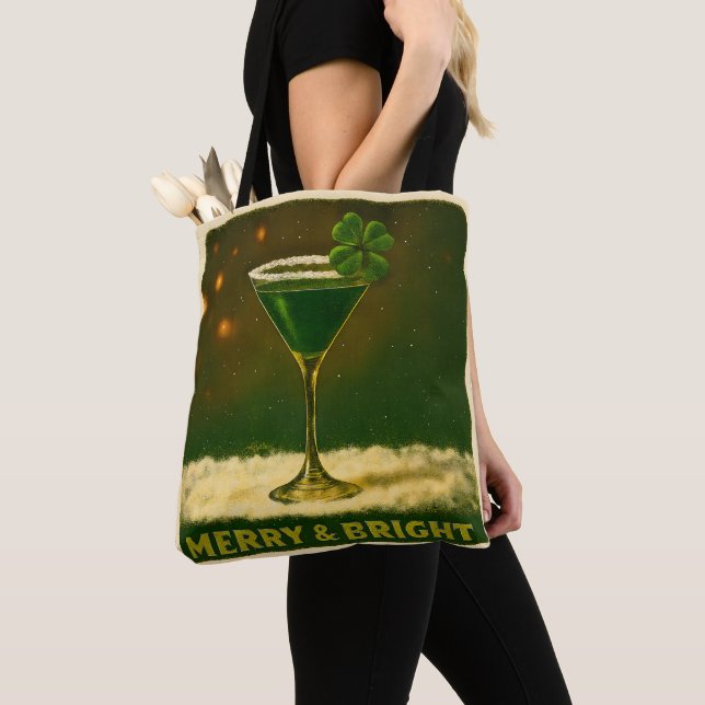 Tote Bag Retro 50s 4 Leaf Clover Irish Christmas Martini (De près)
