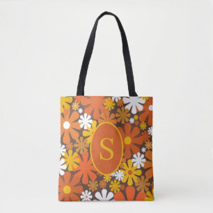 Tote Bag Retro 60s les années 70 modèle floral avec initial