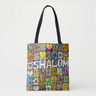 Tote Bag Retro 60s Psychedelic Shalom LOVE