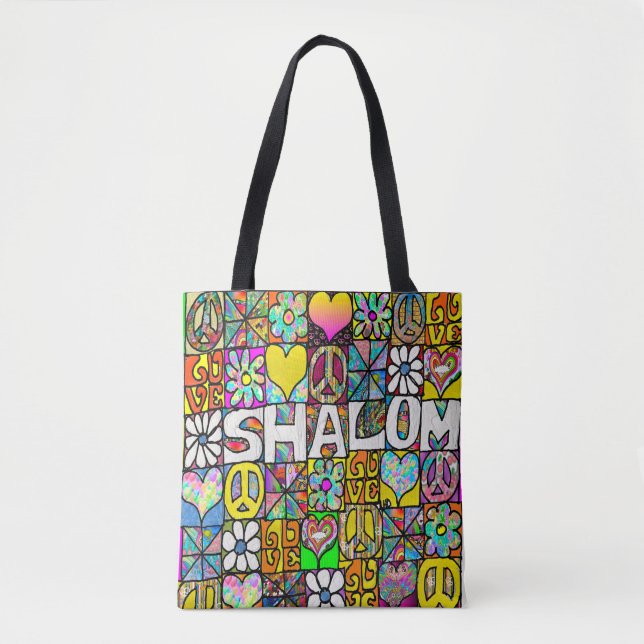 Tote Bag Retro 60s Psychedelic Shalom LOVE (Devant)