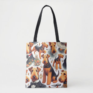 Tote Bag Retro Airedale Terrier sans fil