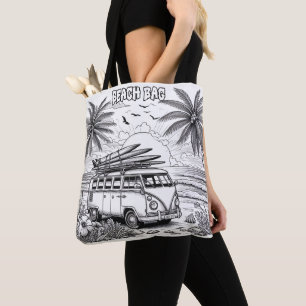 Tote Bag Retro Beach Van Coloring
