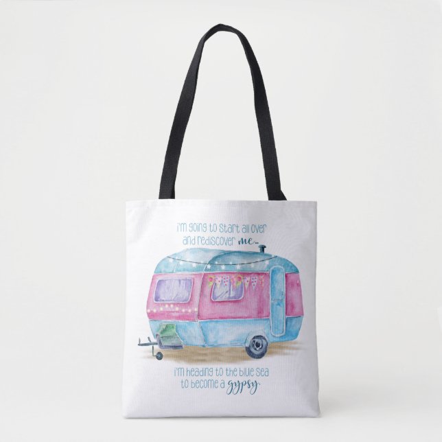 Tote Bag Rétro bleu Glamper rose et blanc de | de caravane (Devant)