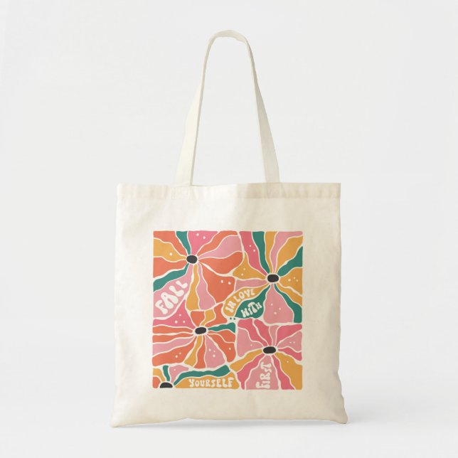 Tote Bag Retro Boho Floral Chute en amour (Devant)