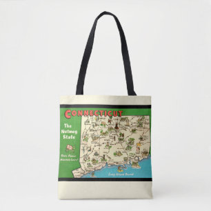 Tote Bag Rétro, carte vintage du Connecticut