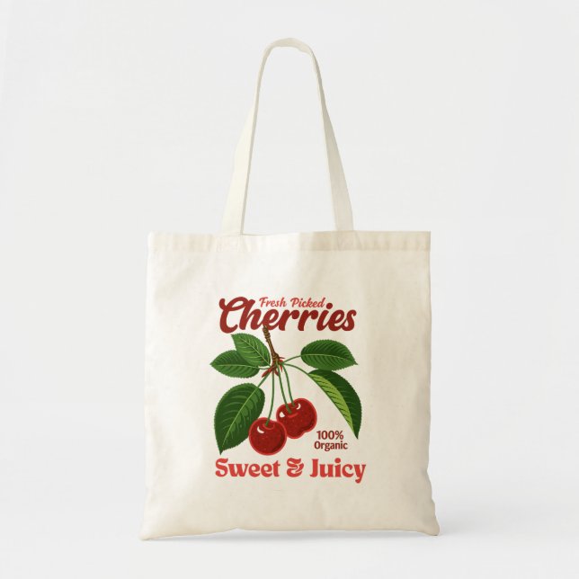 Tote Bag Retro Cerises Fruit Commercial Graphisme Art Style (Devant)