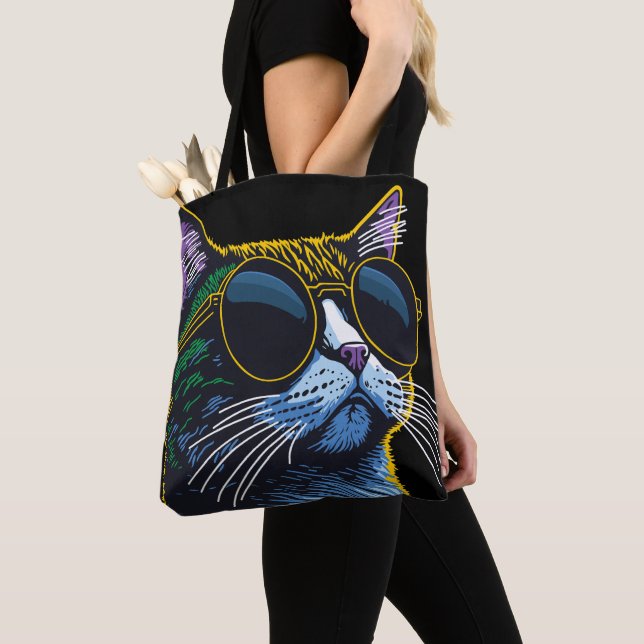 Tote Bag Retro Chat : Lunettes Jaunes Charme (De près)