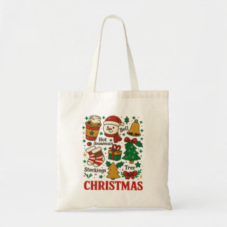 Tote Bag Retro Christmas Xmas Doodles