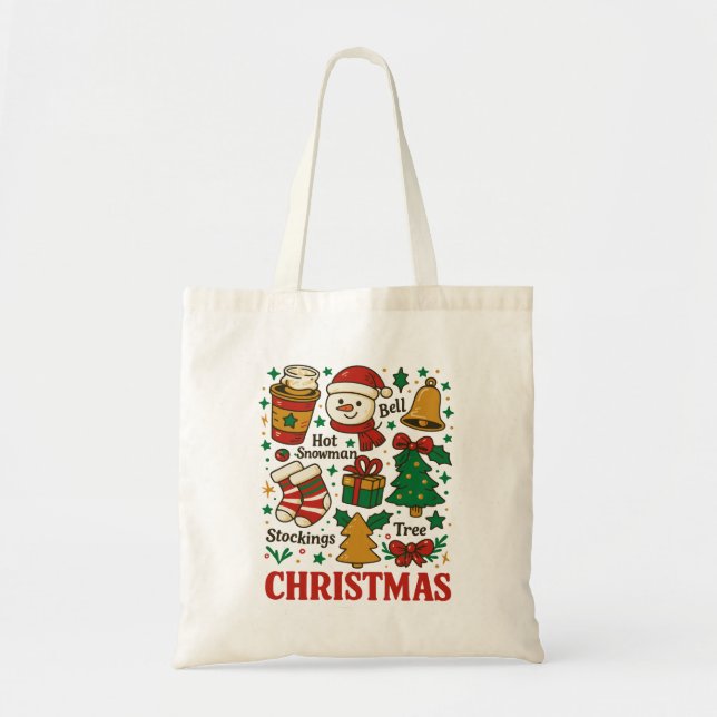 Tote Bag Retro Christmas Xmas Doodles (Devant)