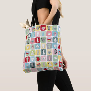 Tote Bag Retro Coffee Pots and Cups