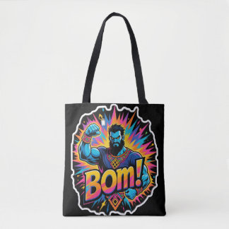 Tote Bag Retro comic explosion muscular superhero.BOM!Power