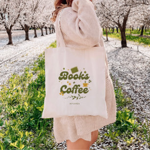Tote Bag Retro Floral 'Books & Coffee' Livre personnalisée