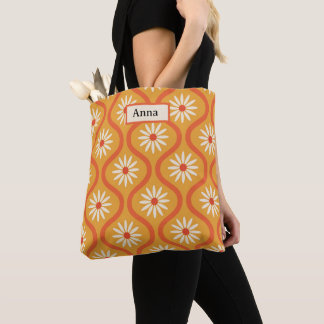 Tote Bag Retro Flowers on Mid Century Orange Ogee Custom 