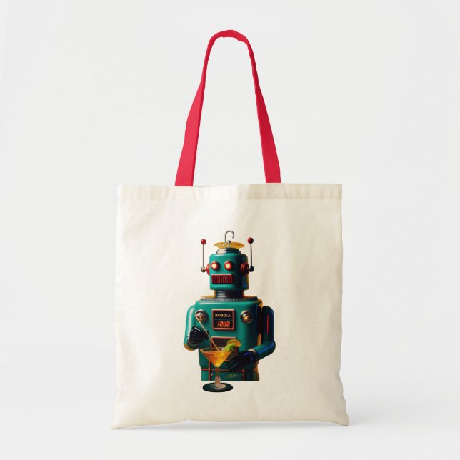 Tote Bag Retro Futuristic Robot ROBIA 12J2 Mixologist (Devant)