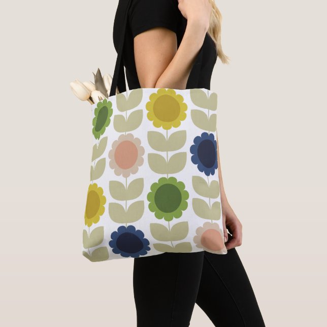 Tote Bag Retro Groovy Summer Flowers Stems (De près)