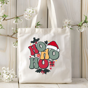 Tote Bag Retro Ho Ho Ho Noël Holiday Holly Santa Hat
