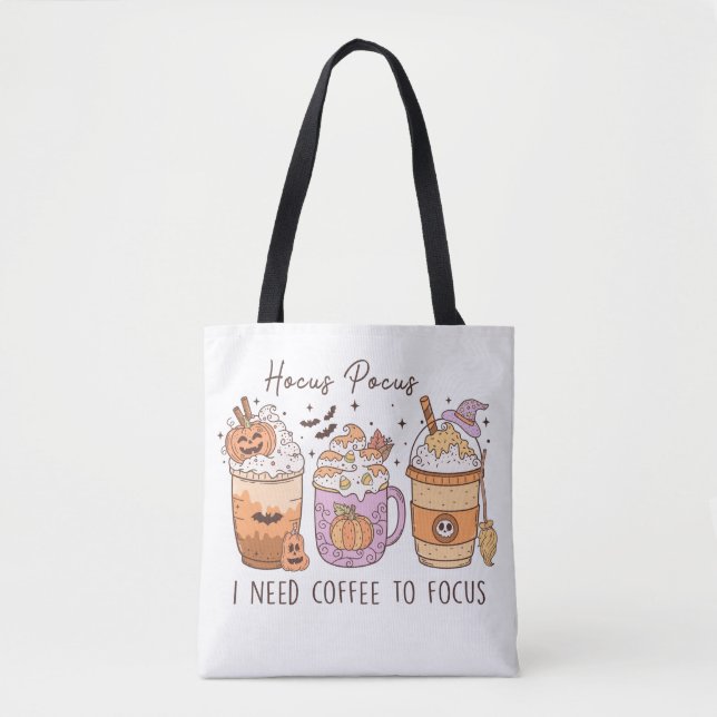 Tote Bag Retro Hocus Pocus J'ai besoin de café pour me conc (Devant)