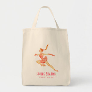 Tote Bag Retro Image of A Figure Skater In A Pink Outfit
