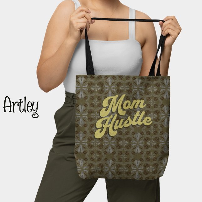 Tote Bag Retro jaune vert motif floral maman Hustle (Créateur téléchargé)