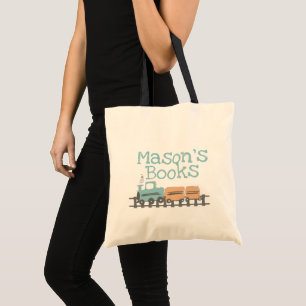 Tote Bag Retro Kids Train Name Library Books
