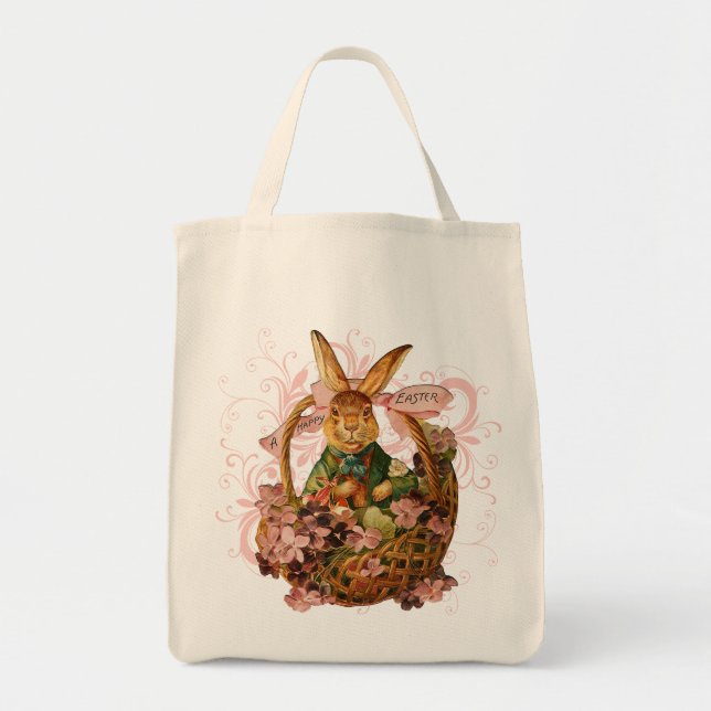 Tote Bag Rétro lapin de Pâques Fourre-tout (Devant)
