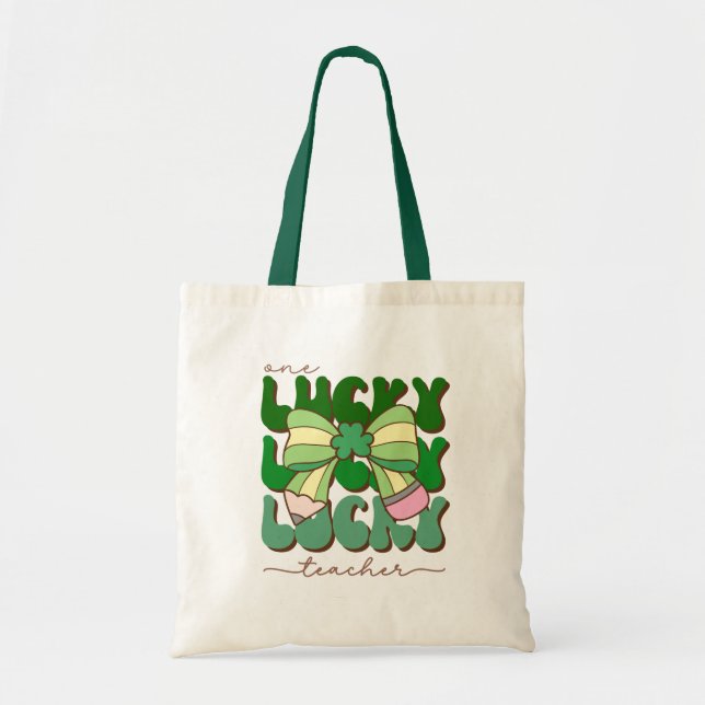 Tote Bag Retro Lucky Teacher with Coquette Pencil Bow (Devant)