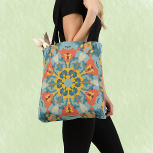 Tote Bag Rétro Mandala bleu orange et jaune