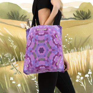 Tote Bag Rétro Mandala violet rose et bleu