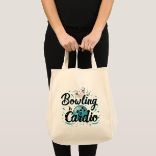 Tote Bag Retro Neon "Bowling Is My Cardio" Funny Bowling