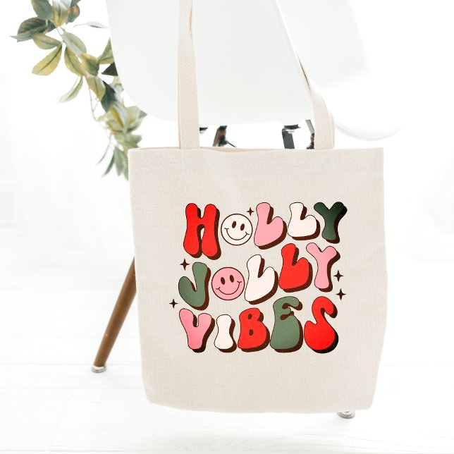 Tote Bag Retro Noël Holly Jolly Vibes Vacances tendance (Créateur téléchargé)