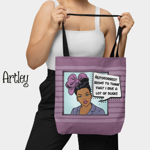 Tote Bag Retro Pop Art Autocorrect Canards Phrase bleu viol