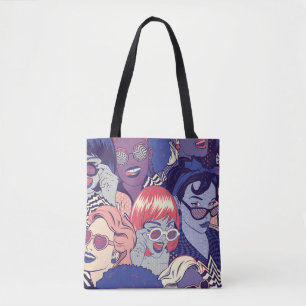Tote Bag Retro Pop Art Comic Girls Seamless Motif. Gestionn