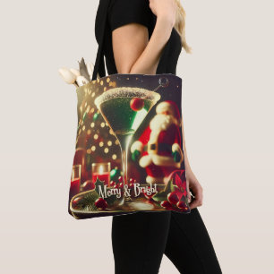 Tote Bag Retro Santa Noël Martini Vert des années 50