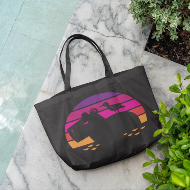 Tote Bag Retro Sunset Capybara Et Oiseau (Créateur téléchargé)