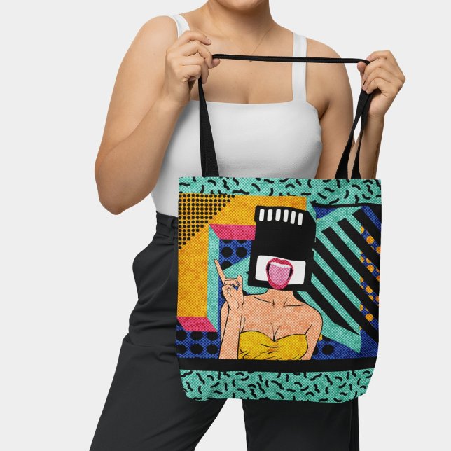 Tote Bag Retro Synthwave SD Card Head Pop Art Woman (Créateur téléchargé)