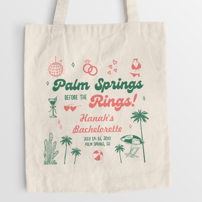 Tote Bag Retro Vert et Rose Palm Spring Enterrement de Vie  (Créateur téléchargé)