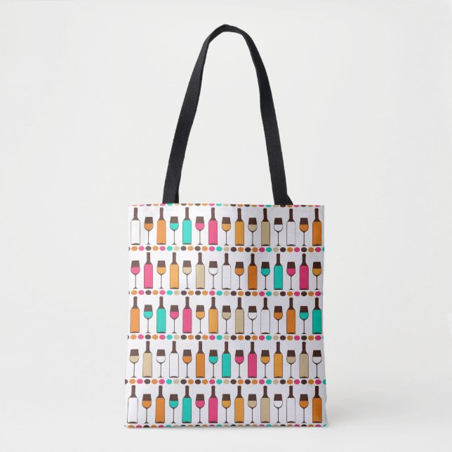 Tote Bag Rétros bouteilles et verres de vin (Devant)