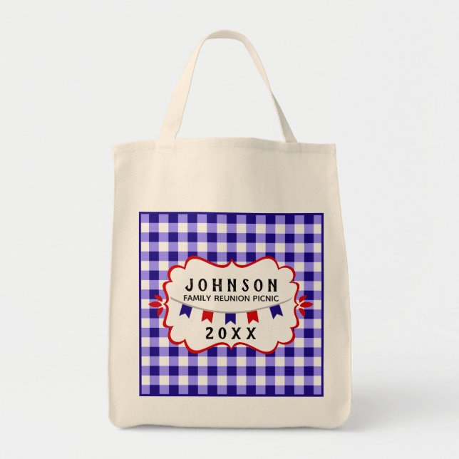 Tote Bag Réunion de famille de pique-nique | Blue Checker ・ (Devant)