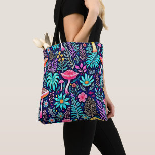 Tote Bag Rêve de forêt de champignons psychédélique néon