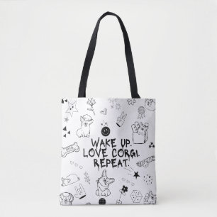 Tote Bag 'Réveillez-vous. Aimez Corgi. Répétez.' Mignonnes 