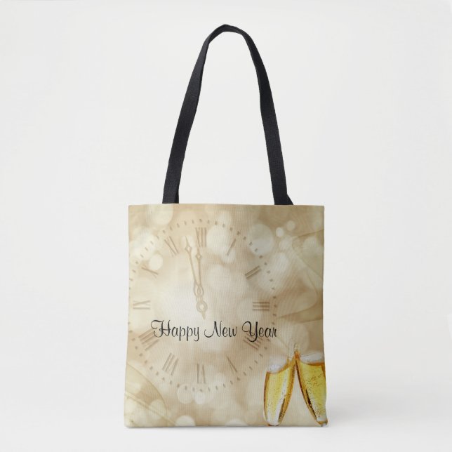 Tote Bag Réveillon du Nouvel An avec lunettes de champagne (Devant)